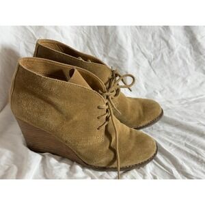 Lucky Brand Yamene Tan Suede Wedge Booties Lace Up Desert Boots Womens 7.5M